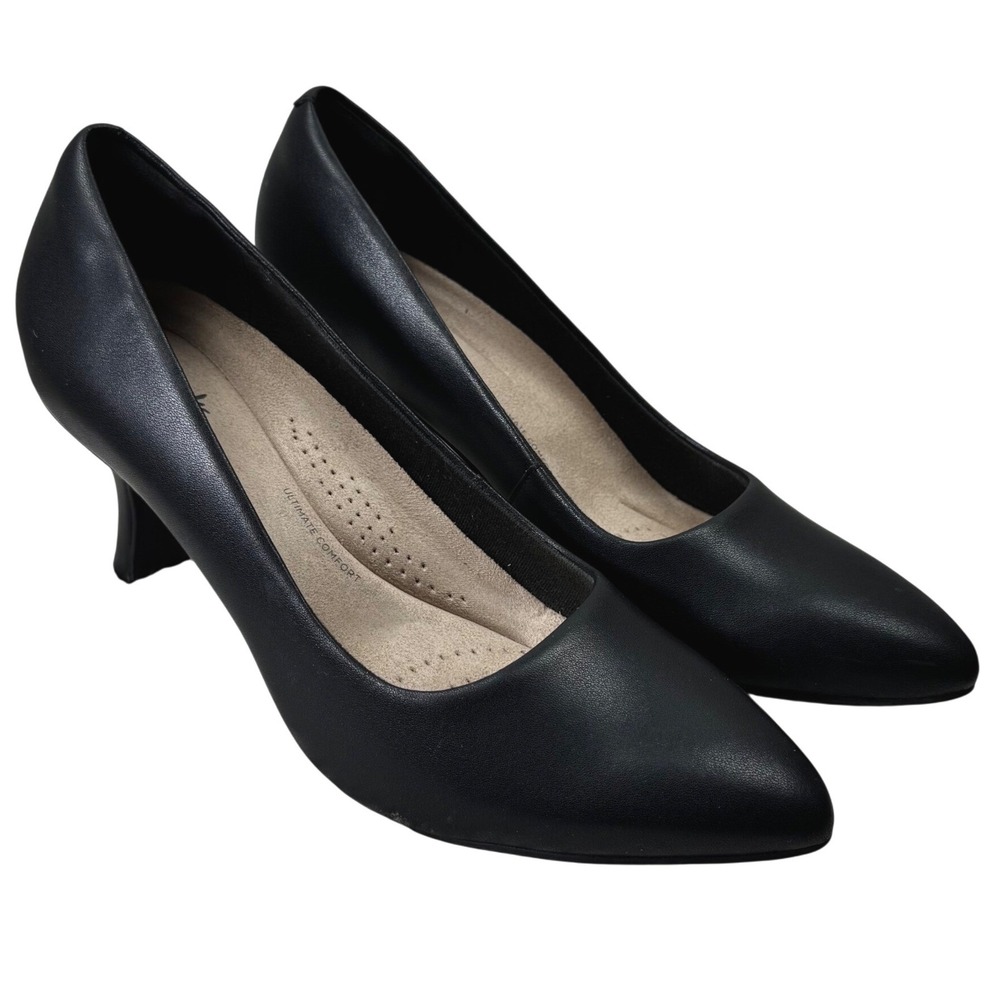 Clarks Pumps Women 9 Black Pointed Toe Ultimate Comfort Kitten Heel Professional